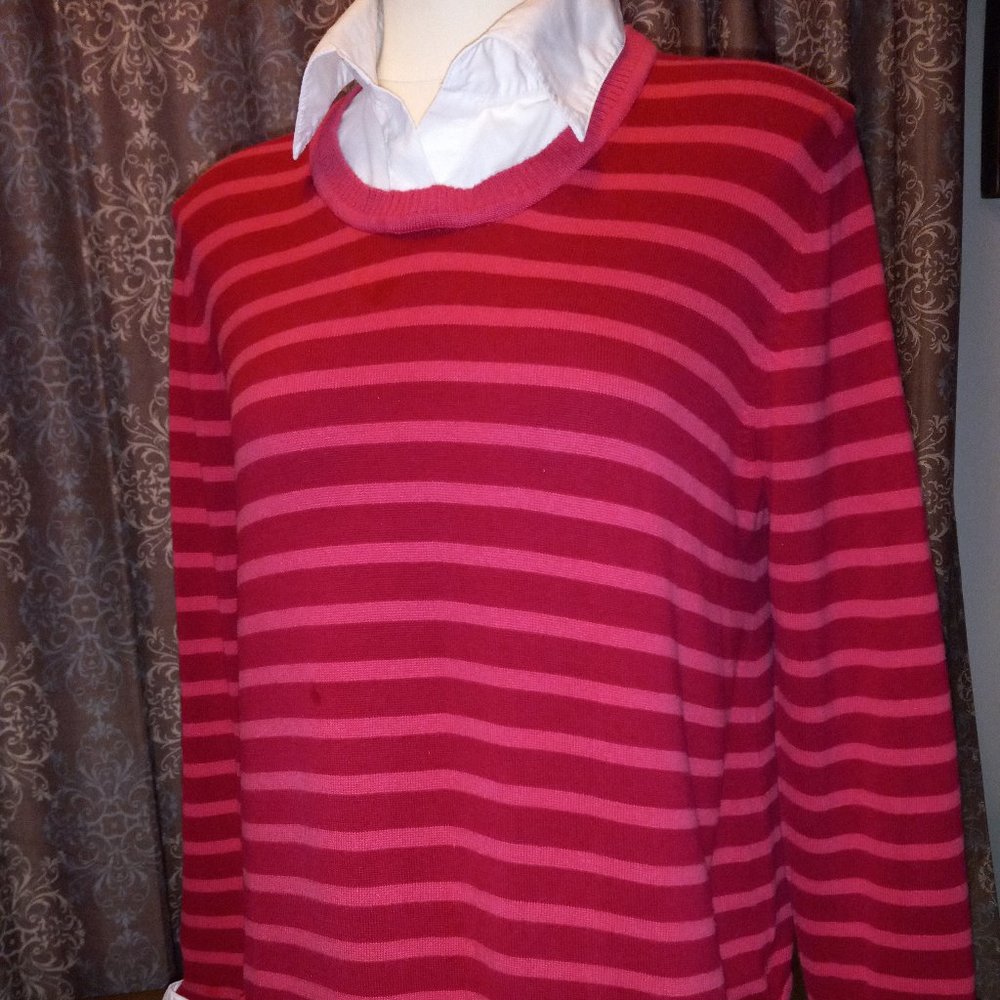 Motherhood Maternity Top (White, Raspberry and Strawberry Stripe) Size S
